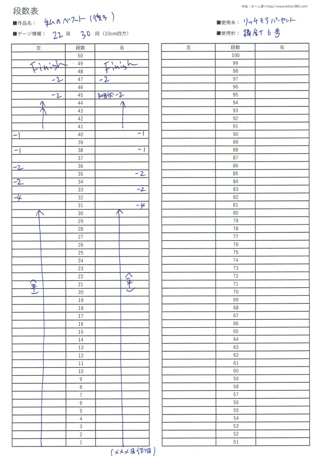 段数表記入例